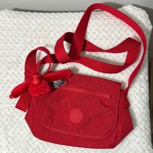 Kipling Red Crossbody Bag with Signature Gorilla Charm